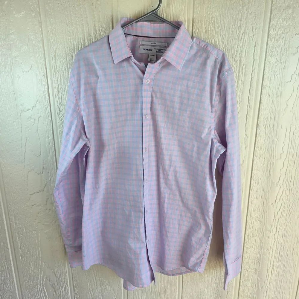 Men’s Old Navy Pink/blue Long-Sleeve Button Down Shirt, Size Large